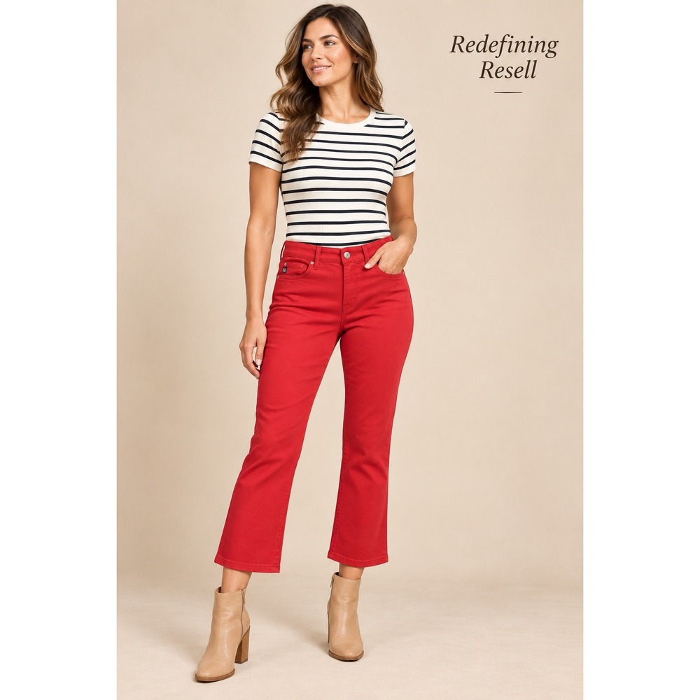 Chaps Jeans Women Red Mid Rise Crop Kick Stretch Denim Pants Size 14/32 NEW